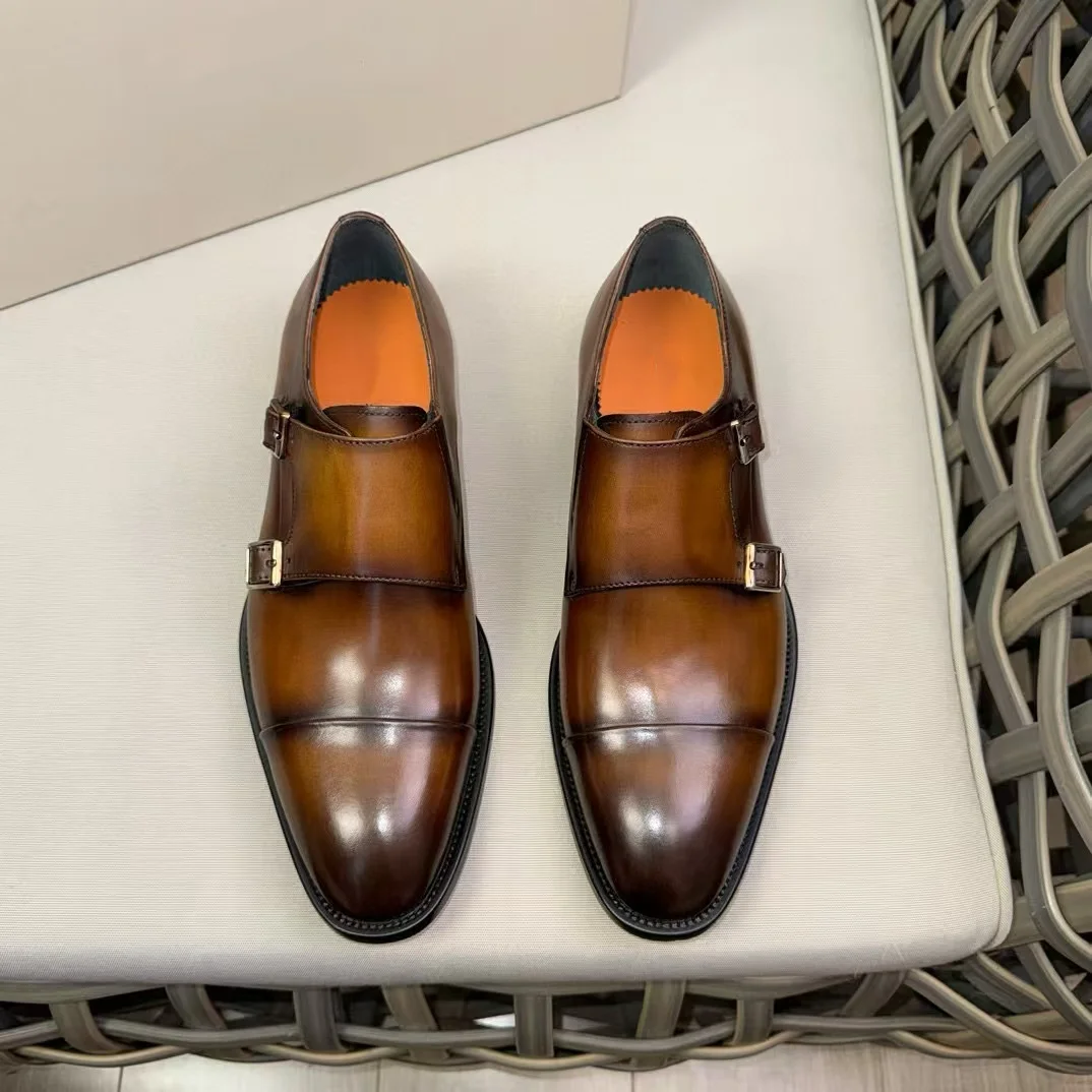 Новые мужские туфли из натуральной кожи с ручной прошивкой и пряжкой официальная