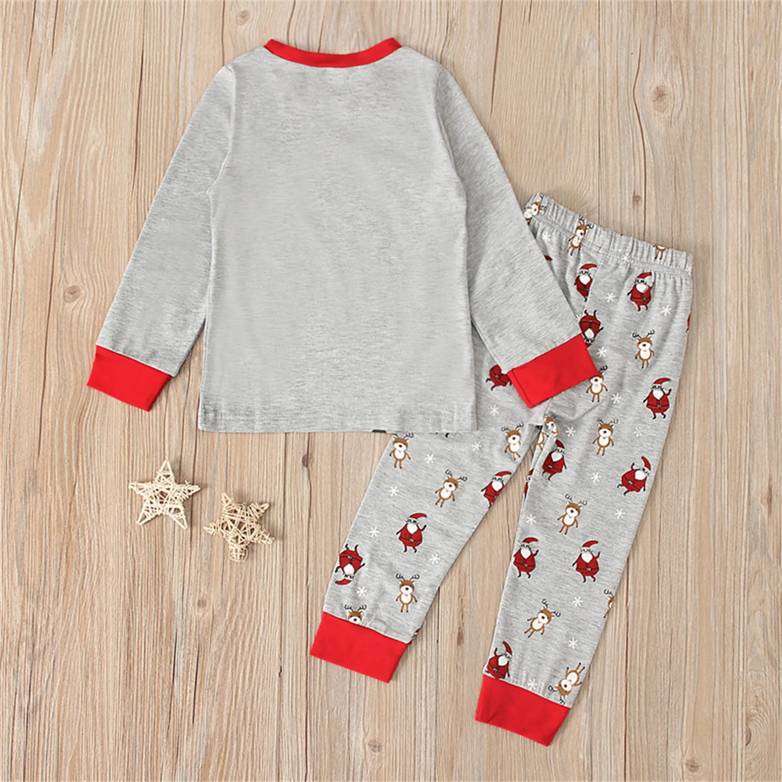 Детский рождественский пижамный комплект детский хлопковый топ с милым принтом