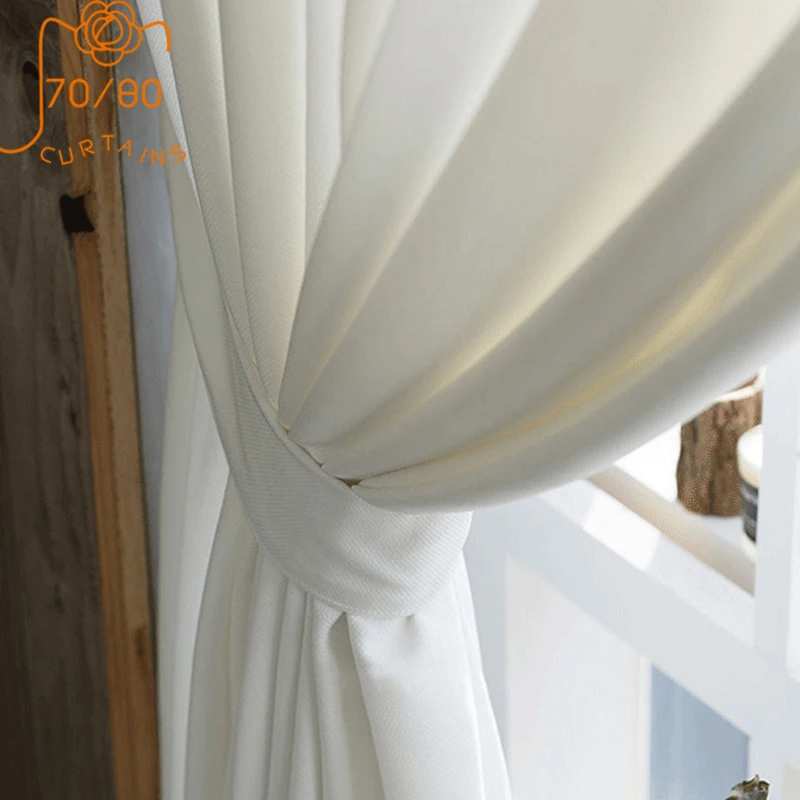

New Nordic Pure White Cotton and Linen Curtains for Living Room Bedroom Partition Curtains Balcony Custom Finished Products