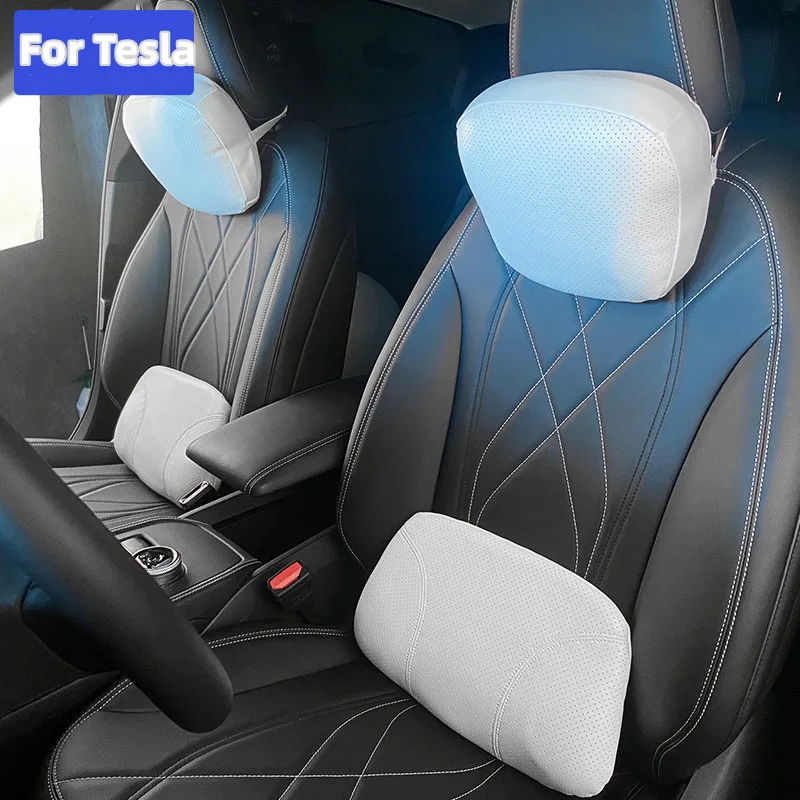 

Кожаная Автомобильная подушка под шею для Tesla модели 3/Y, подголовник из пены с эффектом памяти, поддержка поясницы, дорожная подушка Tesla, модель Y 2023, аксессуары