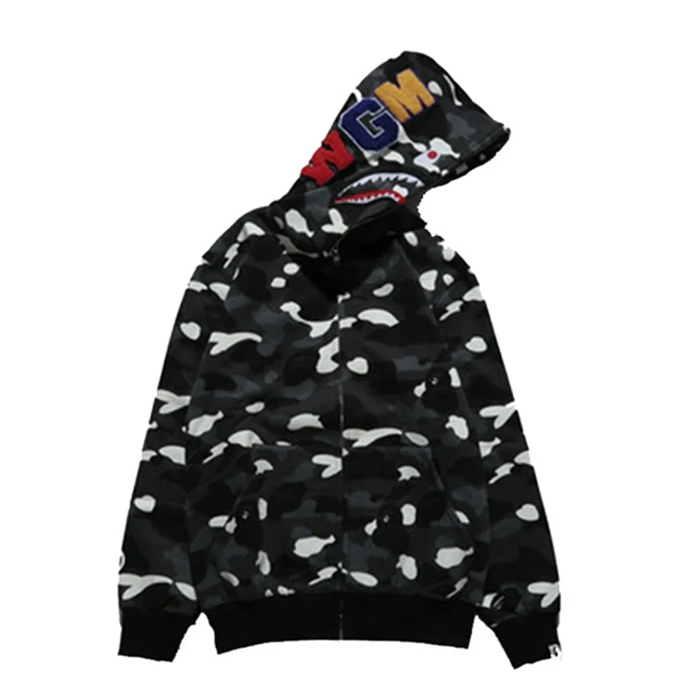 

Модные камуфляжные толстовки Bape, Мужская Уличная одежда, свитшот на молнии с изображением акулы, кардиган с капюшоном, толстовка, толстовка,...