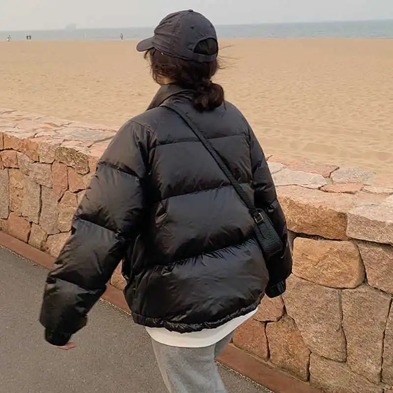 Short Down Padded Jacket Women 2021 Kawaii Korean Style Wild Loose Pearlescent Stand-up Collar Winter Jackets Parkas Cotton Coat