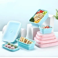 free shiping 4pcs set bento silicone collapsible bpa free picnic food storage containers lunch box for kids adults