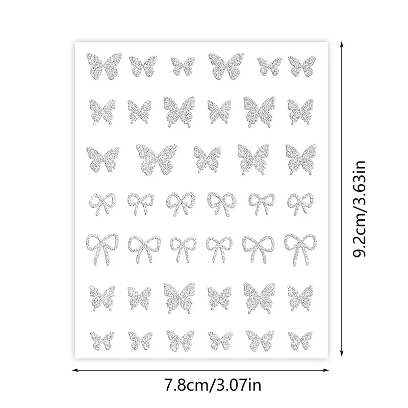 Наклейки для ногтей со сверкающими серебряными сердечками пятиугольными