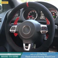 diy customized soft black suede car steering wheel cover for volkswagen golf 6
