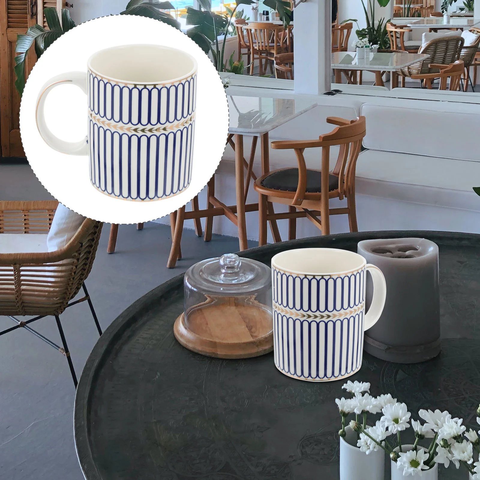 

1pc Ceramic Water Mug Striped Decorative Coffee Cup Multi-purpose Home Cups