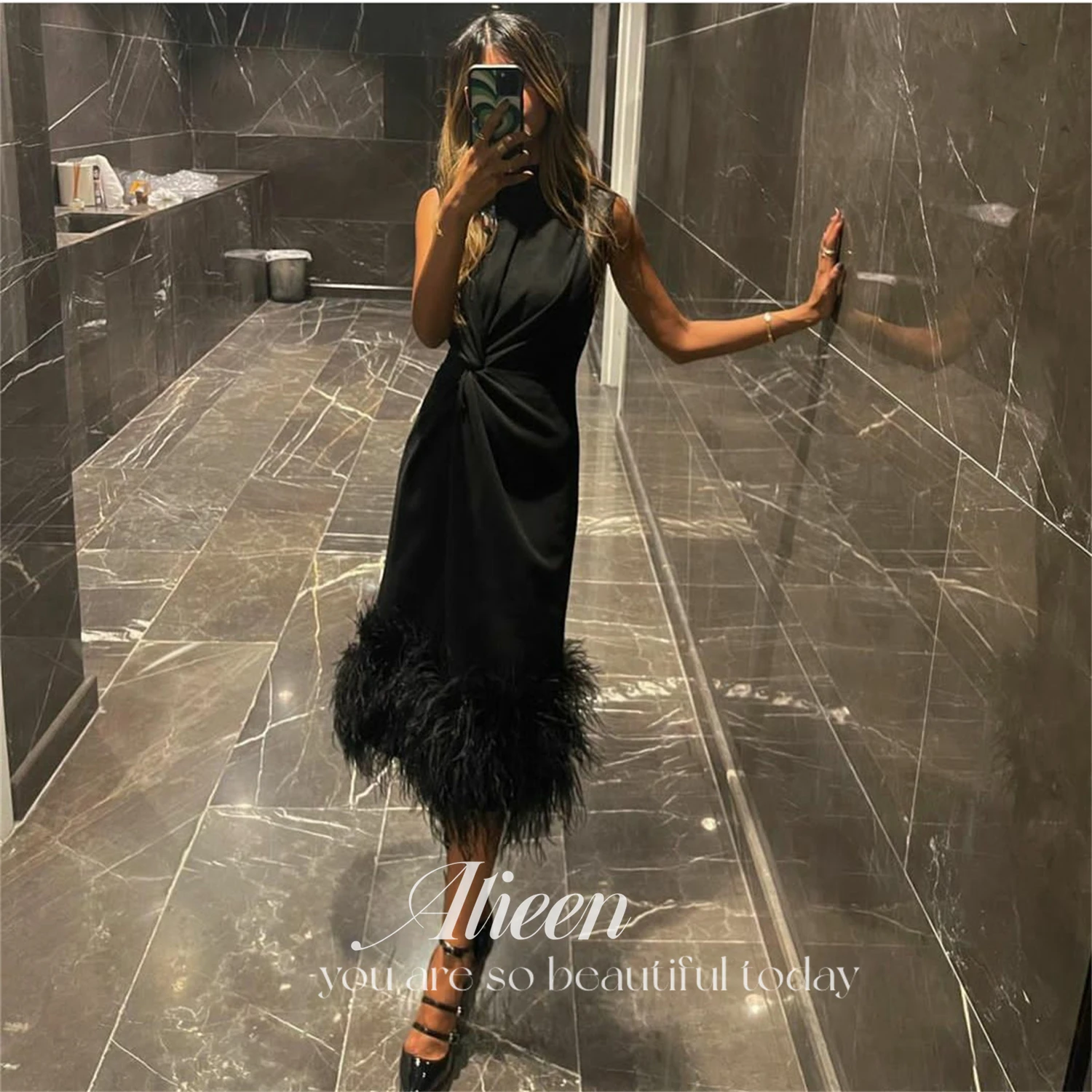 

Aileen Reunion Luxurious Women's Evening Dresses Luxury 2023 Formal Dress Dresses for Prom Black Feather Arab Party