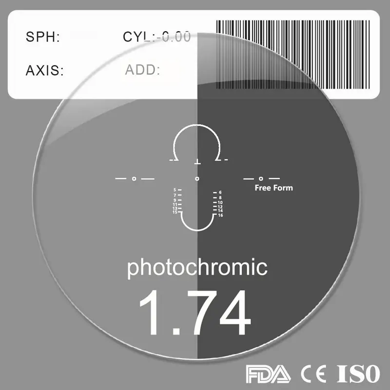 1 56 60 67 74 свободная фотохромная линза с фотохромным переходом без линии