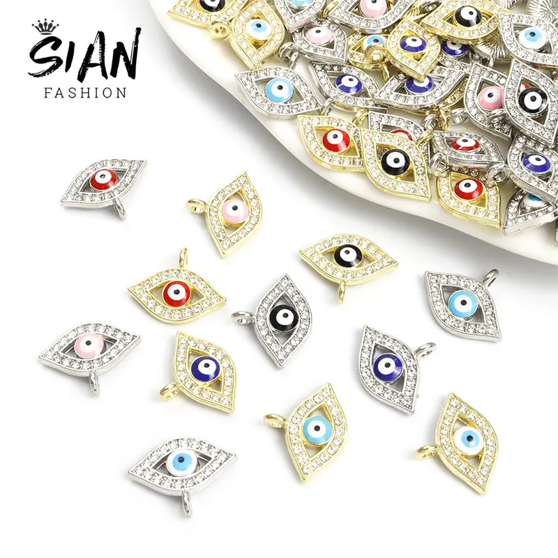 

10pcs Crystal Enamel Lucky Eyes Charms Silver Plated Turkish Evil Eye Alloy Metal Charms DIY Necklace Pendants Making Jewelry