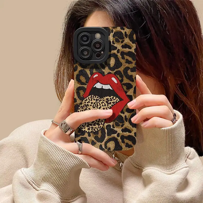 Hot Red Lip Leopard Print Phone Case For Xiaomi Redmi A3 A2 A1 14C 13C 12C 10C 9T Note 13 12s 12 11 10 9S Pro Plus 4G 5G Cover
