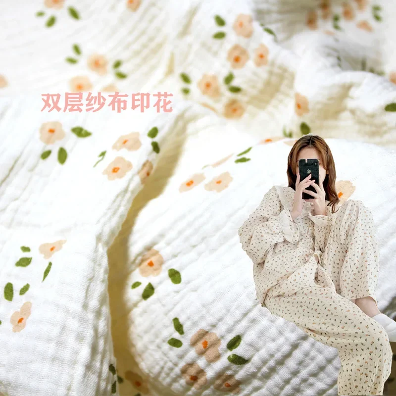 

500X135CM Double Gauze Print Floral Fabric 40 Cotton Gauze Pajama Bath Towel Fabric Fabric By The Yard