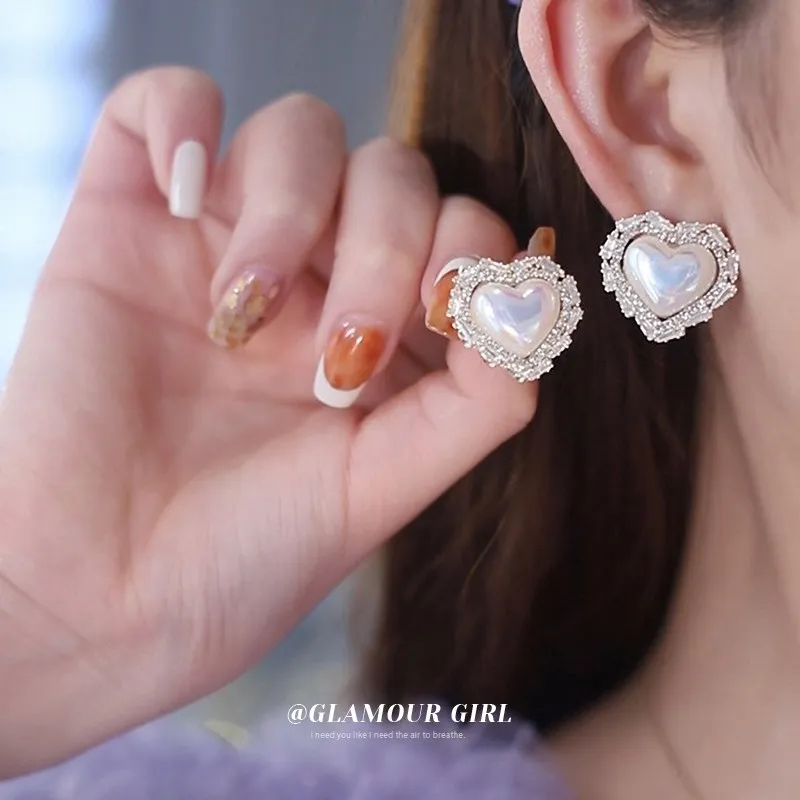 

Real Gold Electroplating Diamond Mermaid Pearl Love Earrings For Women Retro High-End Earrings 2022 Fashion Jewelry Gifts