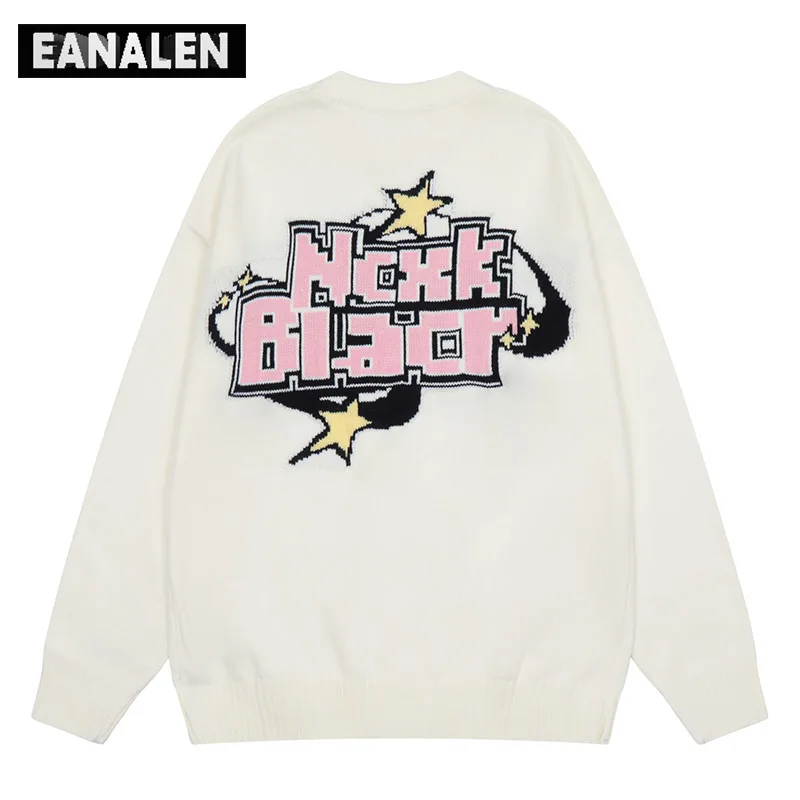 

Черный и белый джемпер в стиле Харадзюку с граффити, пуловер, Свитер оверсайз для мужчин, свитер в Корейском стиле y2k, винтажный вязаный урод...