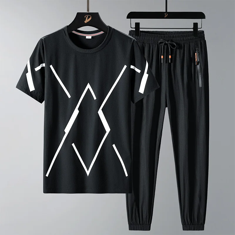 

2022 Summer Quick Dry T Shirt Pants Trousers For Men Set Two Piece White Tracksuit Hip Hop Streetwear Running Sport Clothes