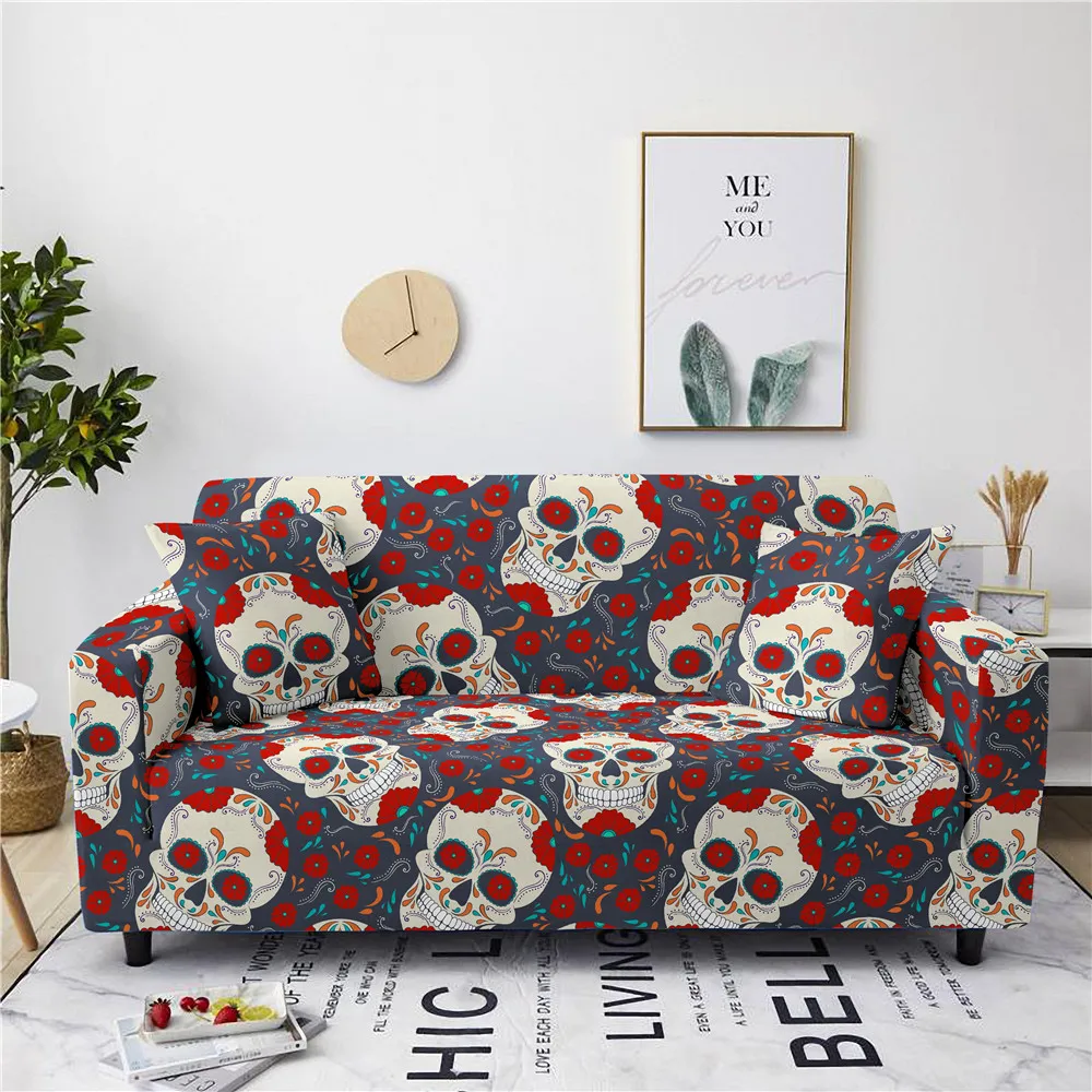 Разноцветный эластичный чехол для дивана с черепом гостиной полноразмерный