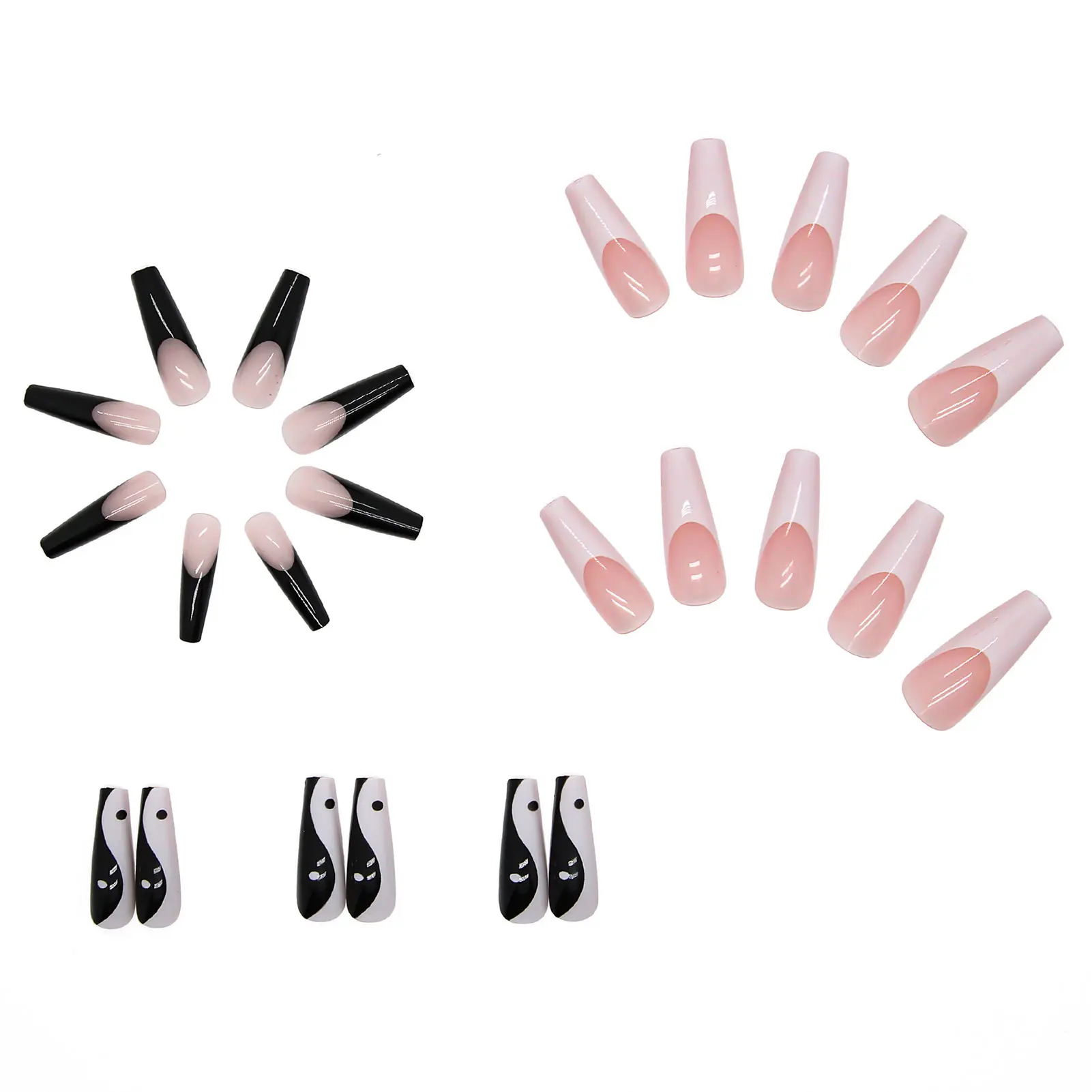 

Длинные накладные ногти прозрачные ногти с белым, черным, тайчи дизайн полный ногтей типсы сверхдлинные ногти привлекательный съемный диза...