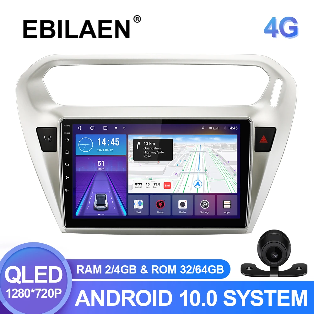 Android 10.0 Car Multimedia Player For Peugeot 301 Citroen Elysee 2014-2016 Autoradio GPS Navigation Camera WIFI QLED Screen 4G