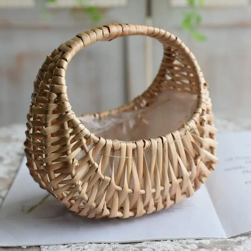 

Hand Woven Hanging Flower Basket With Handle Wall Mounted Wicker Kitchen Planter Multipurpose Sundries Home Organizer Baskets