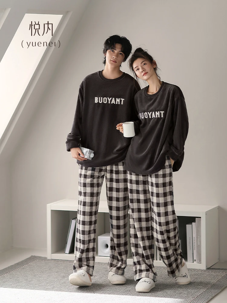 Женские пижамы для пар Yue Nei осенне-зимние из кораллового флиса на утолщенной