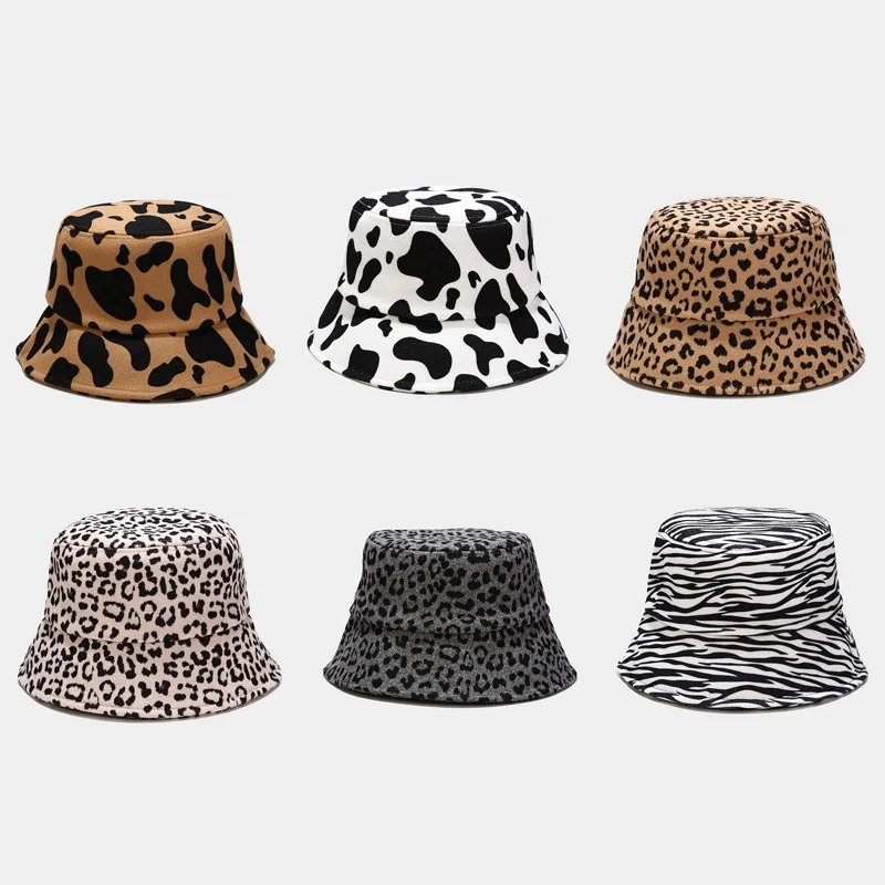 

Leopard Print Flat Top Foldable Thickening Fisherman'S Hat Zebra Stripes Spring Autumn Sun Protection Basin Cap Fishing Hat