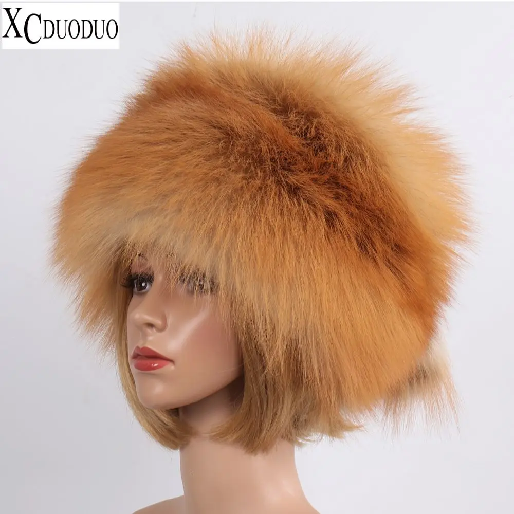 

Hot Sell Lovely Lady Real Fox Fur Bombers Hats Women Winter Warm Luxury Trapper Hat Caps Russian Real Genuine Fox Fur Bomber Hat