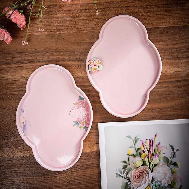 

Pink Plate Kneading Flowers Begonia Retro Dry Bubble Table Tea Plate Home Desktop Ornaments Exquisite Ceramic Fruit Dishes