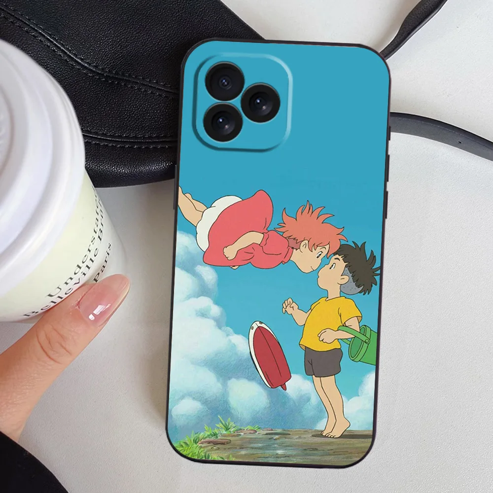P-Ponyo Anime Phone Case For Samsung A03 A04 A05 S A13 A34 A53 4G 5G S22 S23 ULTRA Black Soft Silicone Cover