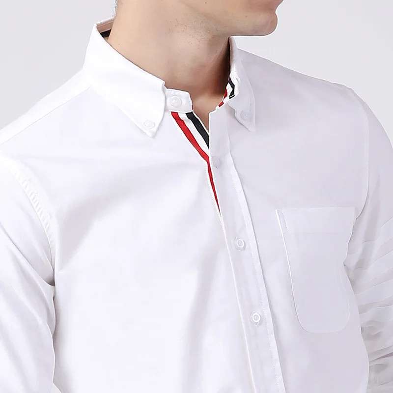 

TB THOM Men Shirt Cotton Grey Striped Casual Blouse Long Sleeve White 4-Bar Luxury Brand High Quality Soft Women's Shirts