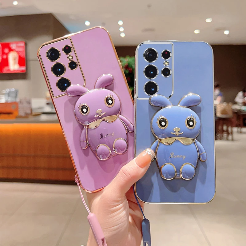 

Plating Square Rabbit Holder Phone Case for Samsung Galaxy S21 Ultra Samsung Galaxy S21 Plus Samsung Galaxy S21 FE Case Cover