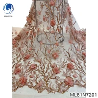 latest 3d african lace fabric 2022 high quality embroidery new nigerian tulle sequins lace for women party dress ml81n72