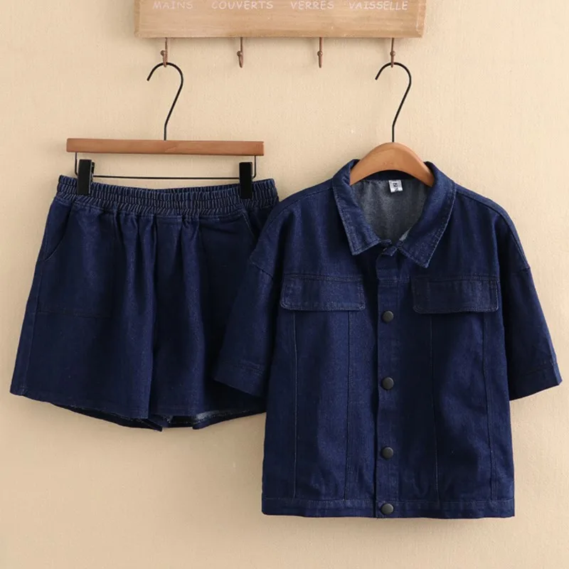 

Плюс Размер Женские Наборы Темно-синий Свободный Тонкий Джинсовая Куртка И Шорты Twinset Негабаритных Кривой Одежда Лето 2023