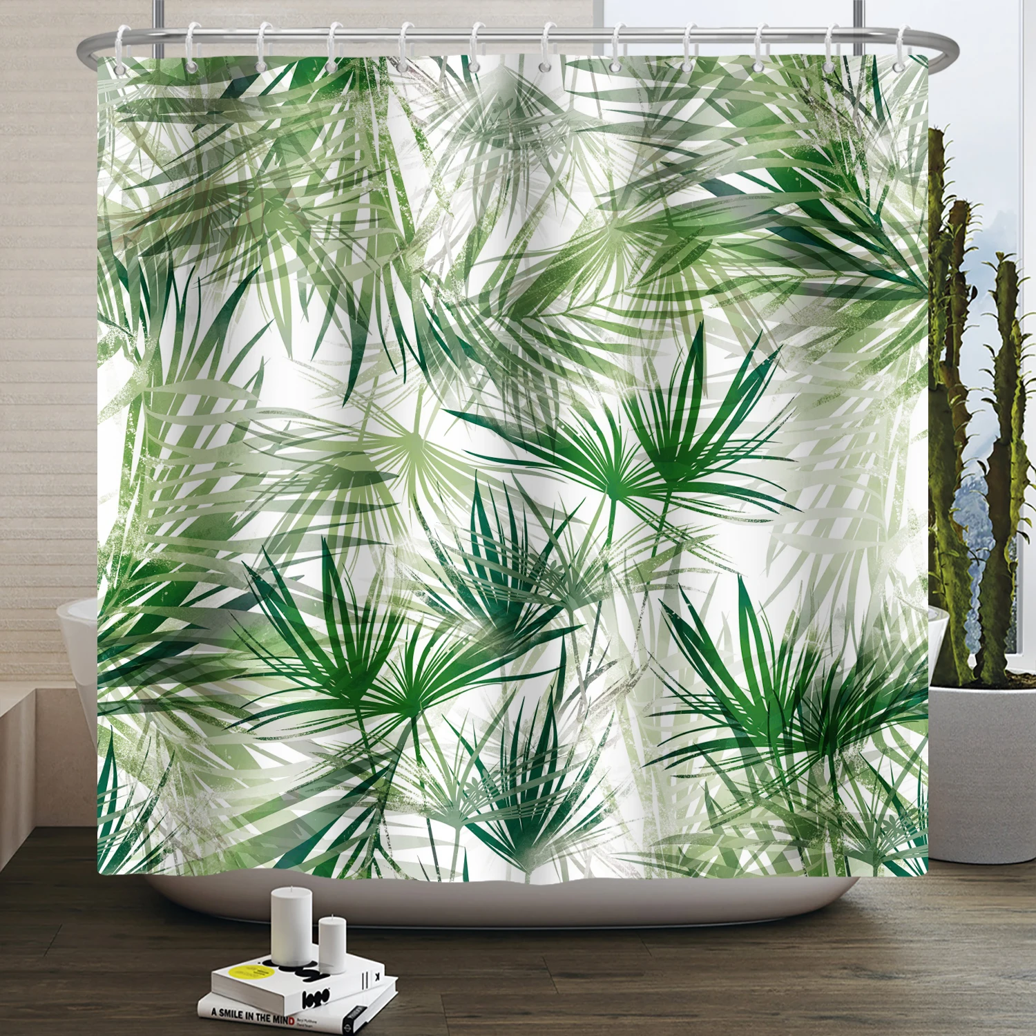 

Занавеска для душа с тропическими зелеными листьями, водонепроницаемый современный занавес из полиэстера, аксессуары для ванной комнаты с ...