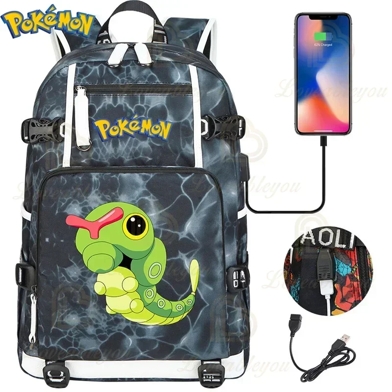 Фото Рюкзак Bulbasaur Pikachu, школьный рюкзак с USB для детей, канцелярские принадлежности для учебы, основные аниме-фигурки, сумки для книг, Mochila, подарок №5