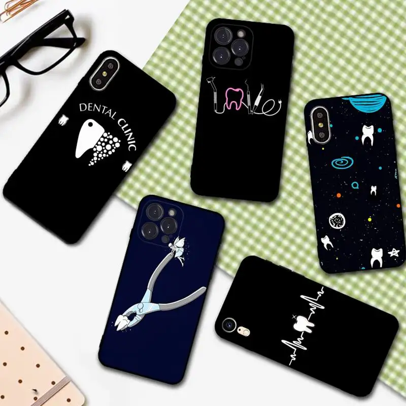 

Dentist Tooth Pattern Phone Case For iPhone 14 13 12 Mini 11 Pro XS Max X XR SE 6 7 8 Plus Soft Silicone Cover