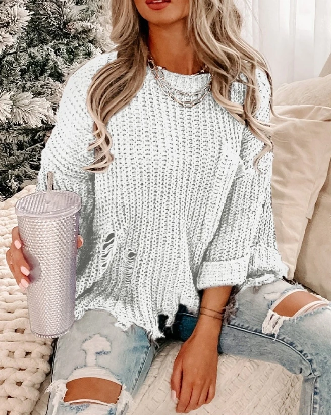 Женский трикотажный свитер с карманами Повседневный пуловер необработанным