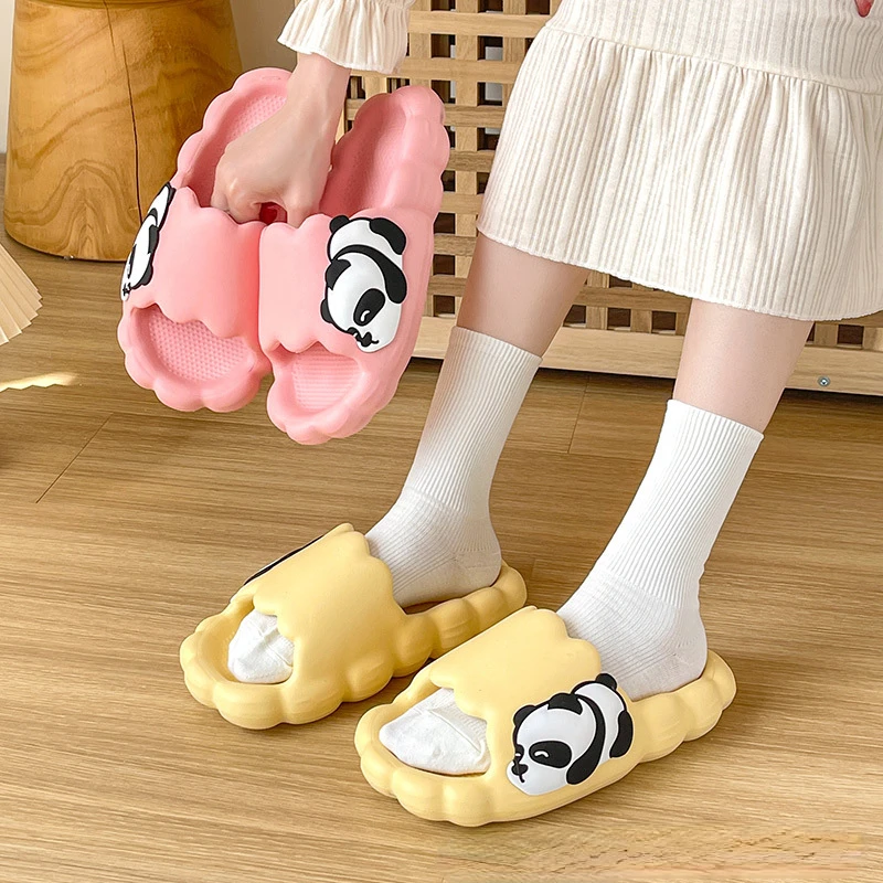 

Cartoon Panda Cloud Slippers Summer New Cute Girl Heart Ins Wind Home Non-slip Shower Thick Bottom Slippers