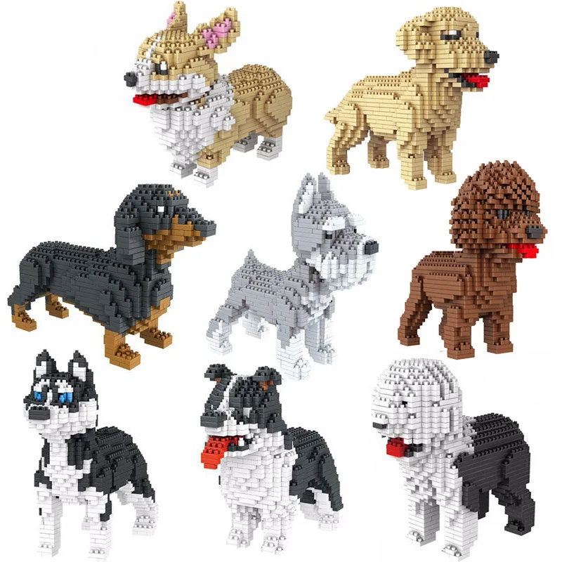 

950pcs Dog Animal 3D Figure Diamond Bricks Poodle Corgi Husky Dachshun Teddy Model Kids Best Gift