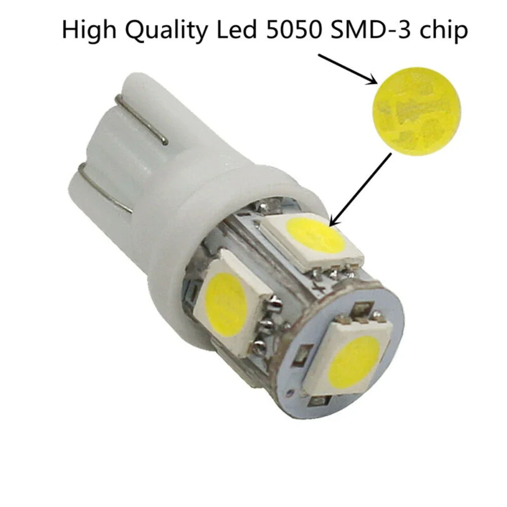 

10Pcs T10 W5W 5050 5SMD Reading Dome Lamp Car LED 194 12V License Plate Bulbs Marker Light Wedge Lights White blue