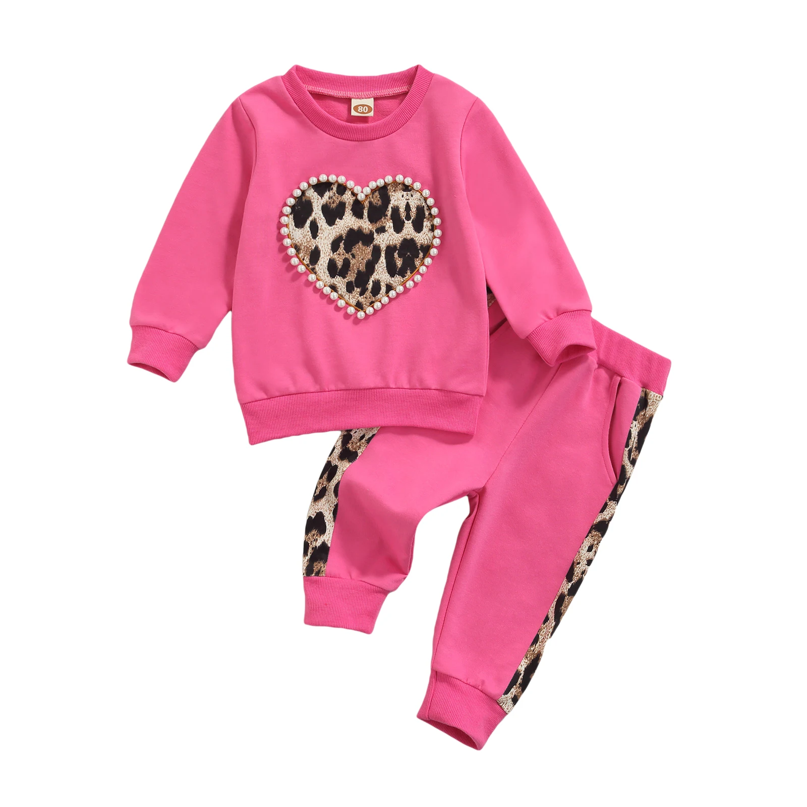 

Pudcoco 1-7Years 2Pcs Spring Autumn Love Leopard Print Pearl Hoodie Tops+Pants Pajamas Sets Sleepwear Tracksuit