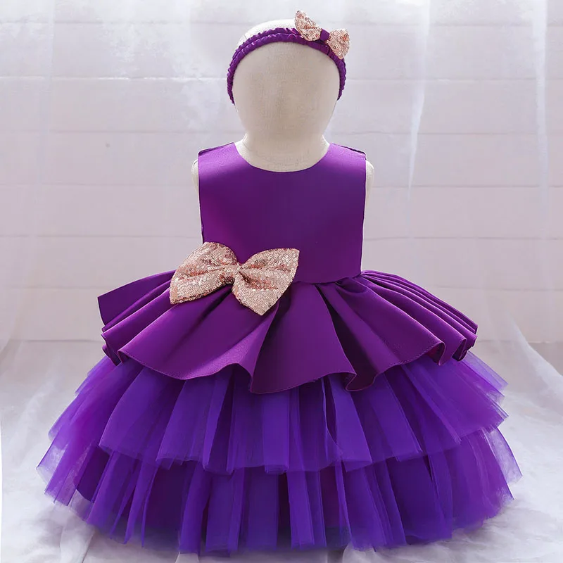 

2021 New Baby Princess Dress Sleeveless Mesh Little Girl One-Year Birthday Cupcake Dress For Girls Dresses Send Bowknot Headband