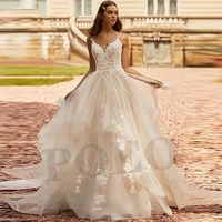 elegant wedding dress luxury v neck sleeveless romantic appliques ruched tiered princess sweetheart vestido de novia 2022