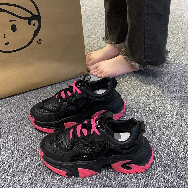 

Женские кроссовки на платформе, дышащие сетчатые кроссовки на плоской подошве, повседневная спортивная обувь для бега, лето 2023