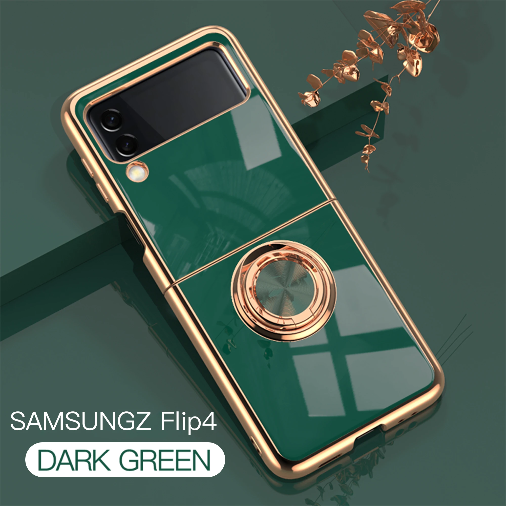 For Samsung Galaxy Z Flip 4 3 5G Electroplated Finger Ring Holder Car Magnetic ZFlip3 zflip4 Phone Case for Flip4 Flip3