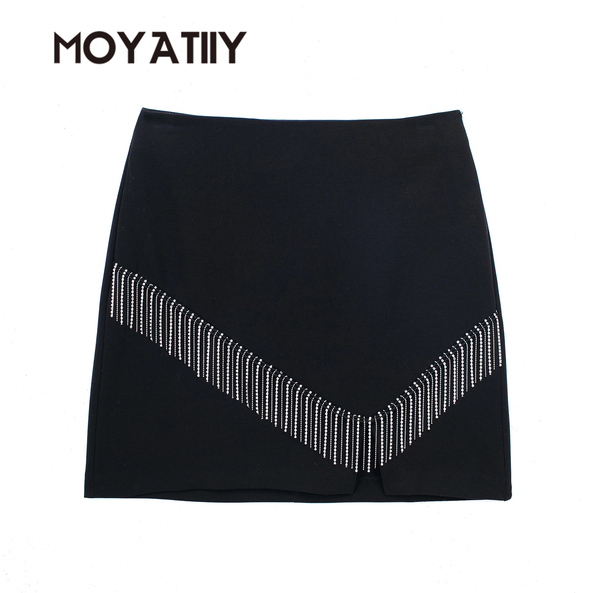 

Женские черные юбки MOYATIIY, модные юбки с бисером, дизайнерские мини-юбки с боковой молнией, женские юбки