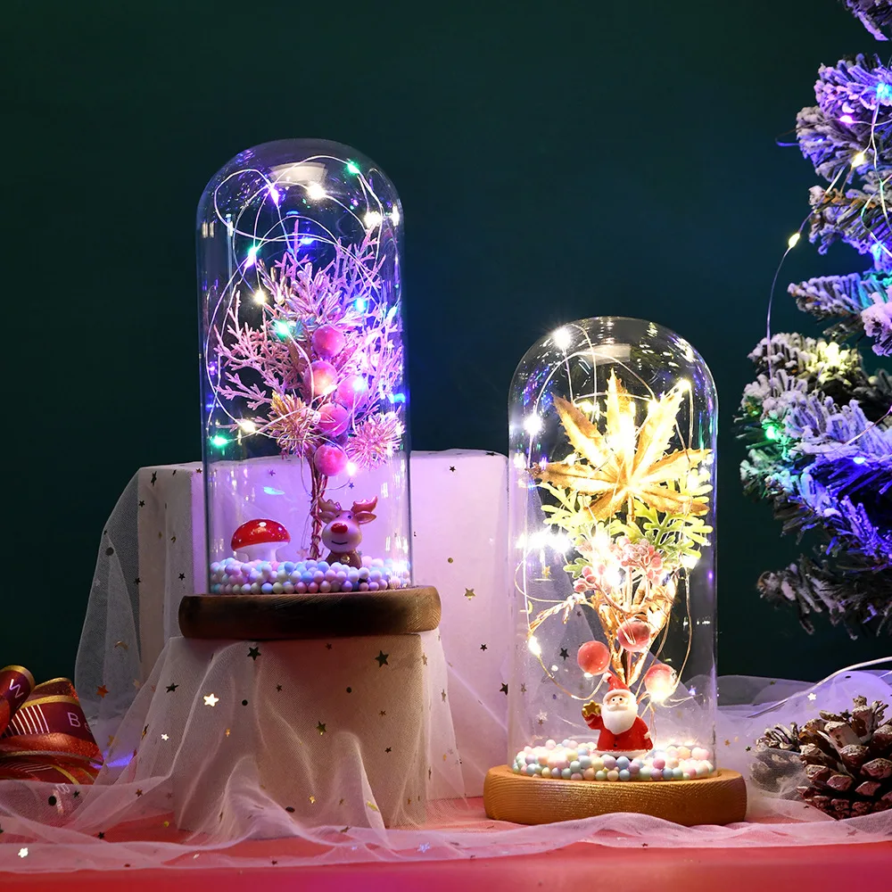 

2022 Merry Christmas Decorations for Home Wooden Glass Cover Christmas Tree Decor Scene Micro Landscape New Year Children Gift