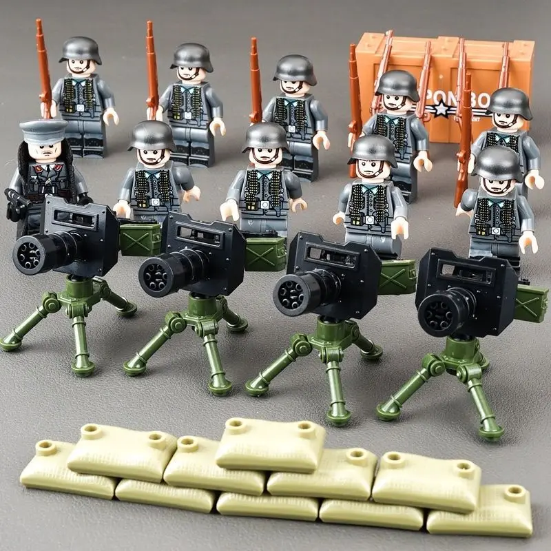 

WW2 General Soldiers Building Blocks Soviet US China Italy Army Mini Action Figures Military Mortar Toys For Kids Birthday Gifts