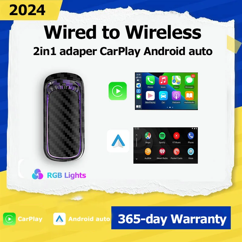 Проводной к беспроводному адаптеру CarPlay Android auto 2в1 AI Box Carplay 5G Wi-Fi Bluetooth 5.0 Auto
