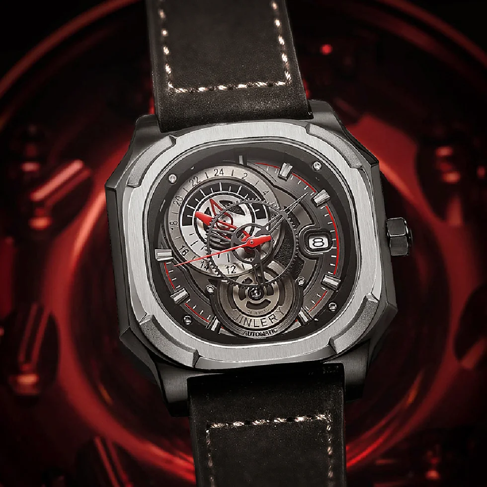 

JINLERY Brand Richard Square Watch for Men Mechanical Watch Automatic Wristwatch Sapphire Watches Men Waterproof ��ѧ�� �ާ�ا�ܧڧ�