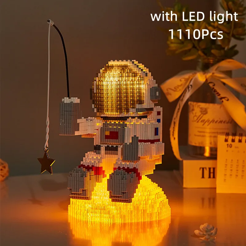 

MOC Space Micro Building Blocks Spaceman Figures Astronaut with Display Box LED Light Diamond Mini Brick Toys for Kids Gifts