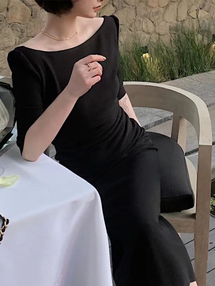 

2022 женское летнее платье, элегантное женское офисное платье, женское однотонное платье с рукавом до локтя, женская одежда